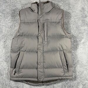 Y2k LL Bean Goose Down Puffer Vest Full Zip Snaps Thick Gray Pockets Size Small